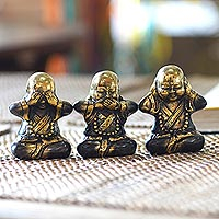 Bronze sculptures, 'Thoughtful Buddha' (set of 3) - Bronze Sculptures of Buddha (Set of 3) from Indonesia