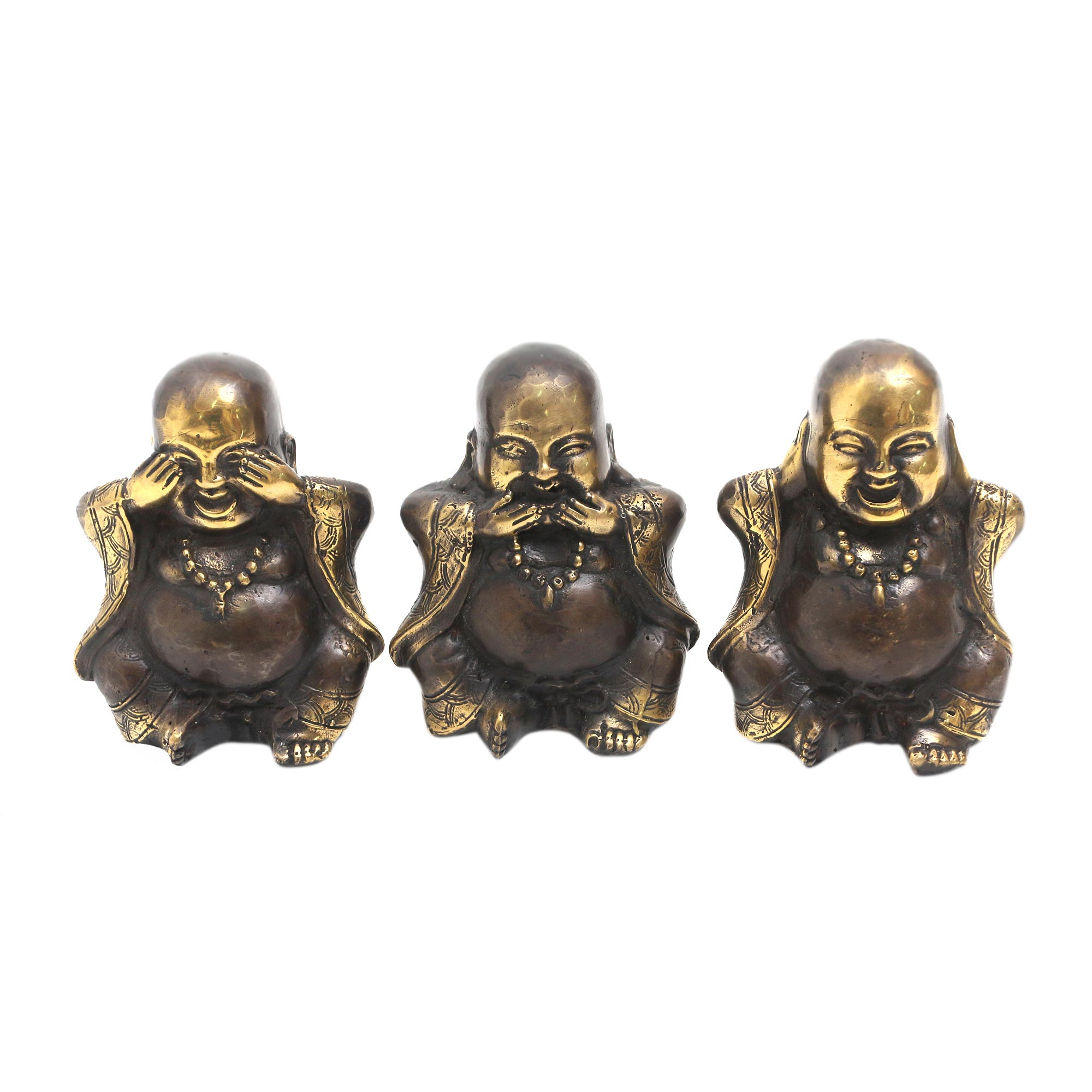 NOVICA Three Wise Little Buddhas Bronze Figurines Set of 3