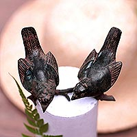 Bronze sculpture, 'Chirping Couple' - Bronze Sculpture of Bird Pair from Indonesia