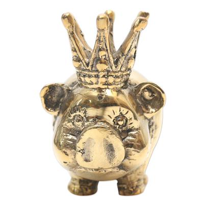 Bronze Sculpture of a Pig with Crown from Indonesia