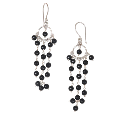 Artisan Crafted Onyx and Sterling Silver Chandelier Earrings - Dangling ...