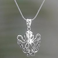 Sterling silver pendant necklace, 'Octopus of the Deep' - Sterling Silver Pendant Necklace of an Octopus