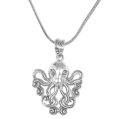 Sterling silver pendant necklace, 'Octopus of the Deep' - Sterling Silver Pendant Necklace of an Octopus