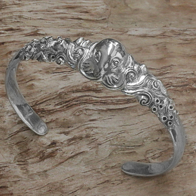 Sterling silver cuff bracelet, 'Octopus of the Deep' - Sterling Silver Cuff Bracelet of an Octopus from Indonesia