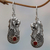 Garnet dangle earrings, 'Red Lion Fish' - Sterling Silver Garnet Merlion Dangle Earrings (image 2) thumbail