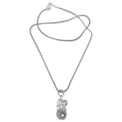 Sterling silver pendant necklace, 'Lion Fish' - Sterling Silver Pendant Necklace Mythical Creature Indonesia