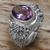 Amethyst single-stone ring, 'Worried Owl' - Sterling Silver Amethyst Single Stone Ring from Indonesia (image 2) thumbail