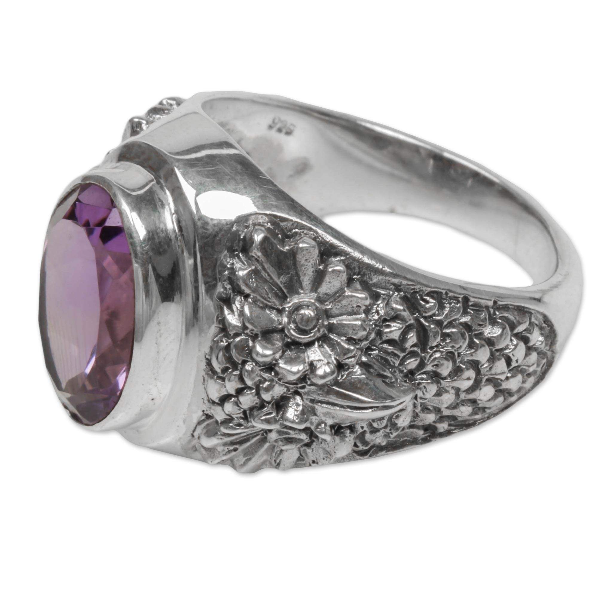 Sterling Silver Amethyst Single Stone Ring from Indonesia - Worried Owl ...