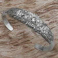 Sterling silver cuff bracelet, 'Widow Rangda'