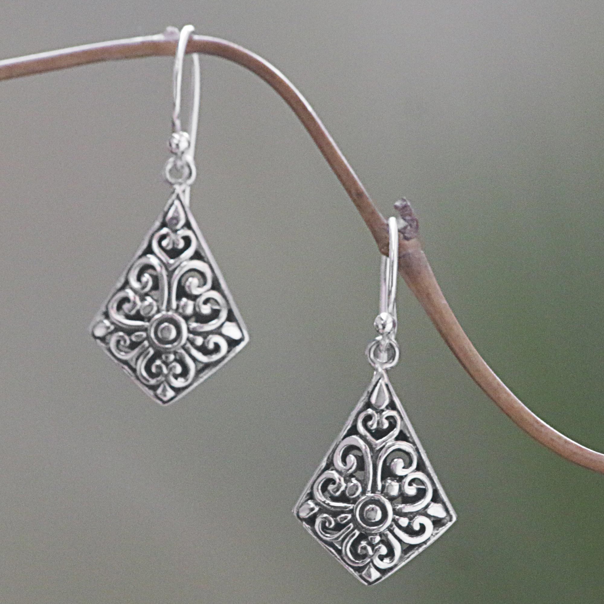Sterling Silver Kite Shaped Dangle Earrings from Indonesia Bali Kites