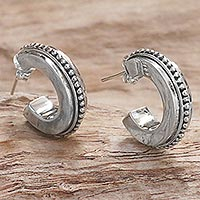 Sterling silver half-hoop earrings, 'Dotted Horseshoes' - Sterling Silver Semicircle Half-Hoop Earrings from Indonesia