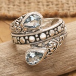 Blue topaz cocktail ring, 'Blue Udeng' - Blue Topaz Multi-Stone Cocktail Ring from Indonesia