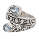 Blue topaz cocktail ring, 'Blue Udeng' - Blue Topaz Multi-Stone Cocktail Ring from Indonesia
