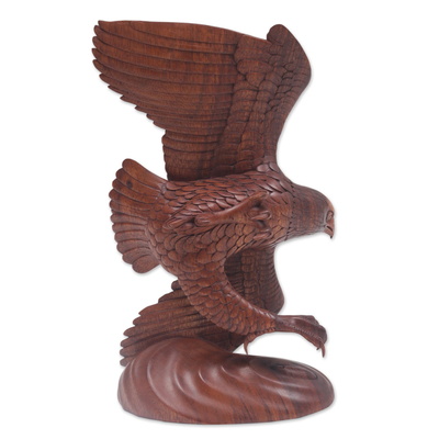 Hand Carved Realistic Wood Eagle Sculpture from Bali - Flying Brown ...