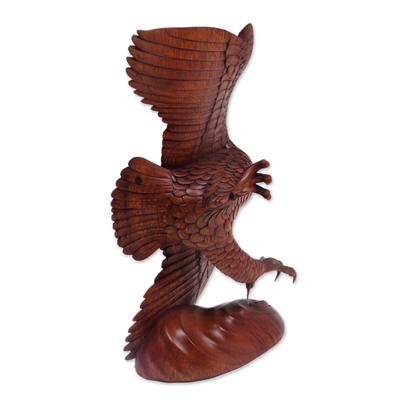 Hand Carved Realistic Wood Eagle Sculpture from Bali - Flying Brown ...