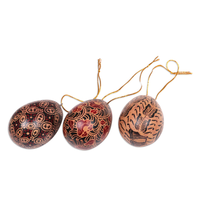 Batik wood ornaments, 'Kawung Eggs' (set of 3) - Hand Made Batik Wood Ornaments (Set of 3) from Indonesia