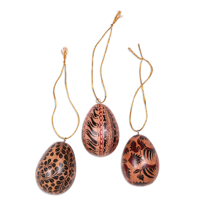 Batik Wood Egg Ornaments (Set of 3) from Indonesia