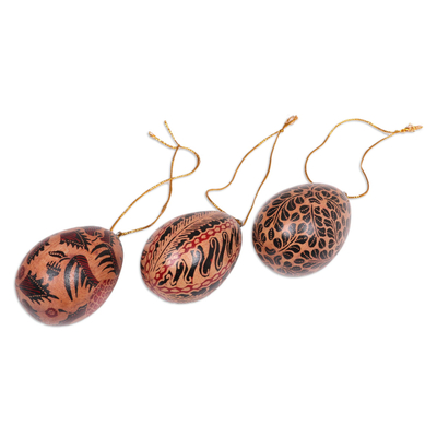 Batik-Holzornamente, (3er-Set) - Batik-Holz-Ei-Ornamente (3er-Set) aus Indonesien