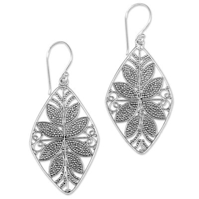 Sterling silver dangle earrings, 'Awakened Leaves' - Sterling Silver Dangle Earrings Openwork Leaf from Indonesia