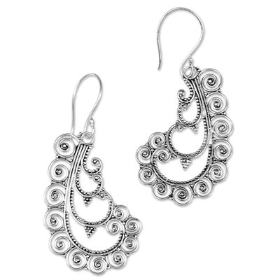 Sterling silver dangle earrings, 'Spiral Fantasy' - Sterling Silver Dangle Earrings Spiral Shape from Indonesia