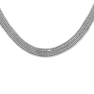 Sterling silver chain necklace, 'Flat Foxtail' - Handcrafted Sterling Silver Foxtail Chain Necklace from Bali