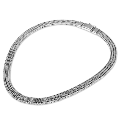 Sterling silver chain necklace, 'Flat Foxtail' - Handcrafted Sterling Silver Foxtail Chain Necklace from Bali