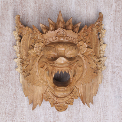 Wood mask, 'Great Boar' - Hand Carved Acacia Wood Barong Bangkal Mask