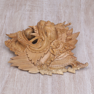 Wood mask, 'Great Boar' - Hand Carved Acacia Wood Barong Bangkal Mask
