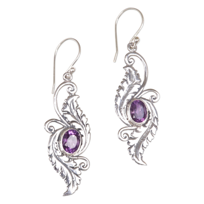 Amethyst dangle earrings, 'Morning Garden' - Amethyst Sterling Silver Dangle Earrings from Indonesia