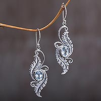 Blue topaz dangle earrings, 'Morning Garden'