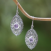 Amethyst dangle earrings, 'Wonderful Bali in Purple' - Indonesian Sterling Silver and Amethyst Dangle Earrings