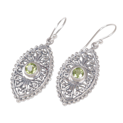 Peridot dangle earrings, 'Wonderful Bali' - Sterling Silver and Peridot Dangle Earrings from Bali