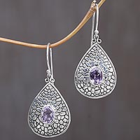 Amethyst dangle earrings, 'Purple Pebbles' - Sterling Silver Purple Amethyst Dangle Earrings