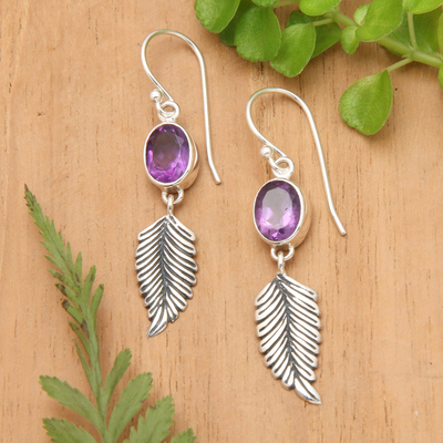 Amethyst dangle earrings, 'Passionate Hope' - Handmade Sterling Silver and Amethyst Dangle Earrings