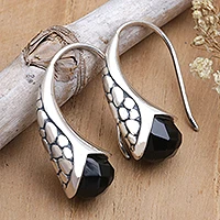 Onyx drop earrings, 'Midnight Spell' - Handcrafted Sterling Silver Onyx Drop Earrings Indonesia