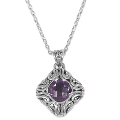 Amethyst pendant necklace, 'Swirling Purple' - Sterling Silver and Amethyst Pendant Necklace Indonesia