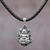 Sterling silver pendant necklace, 'Pu-Tai Buddha' - Sterling Silver Leather Buddha Pendant Necklace Indonesia (image 2) thumbail