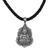 Sterling silver pendant necklace, 'Pu-Tai Buddha' - Sterling Silver Leather Buddha Pendant Necklace Indonesia thumbail
