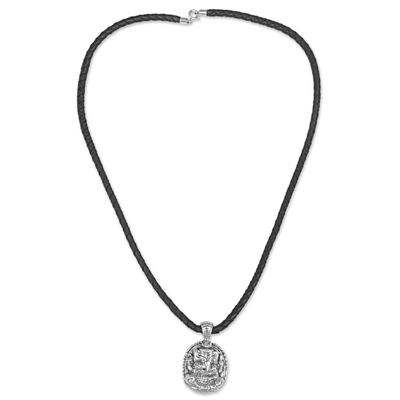 Collar colgante de plata esterlina - Collar con colgante Ganesha de plata esterlina con cordón de cuero