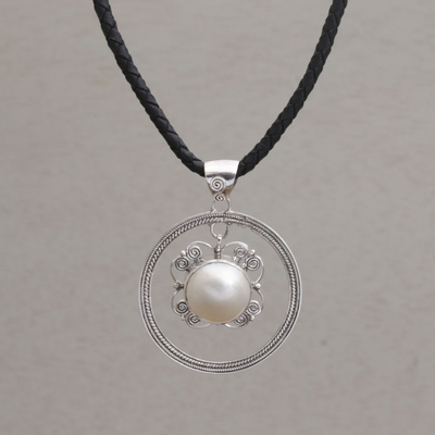 Cultured pearl pendant necklace, 'Hanging Moon' - Cultured Freshwater Pearl Sterling Silver Pendant Necklace