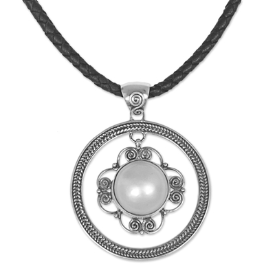 Cultured pearl pendant necklace, 'Hanging Moon' - Cultured Freshwater Pearl Sterling Silver Pendant Necklace