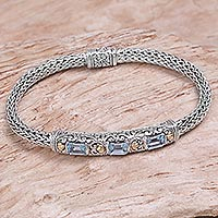 Gold accent blue topaz braided bracelet, Bedugul Temple