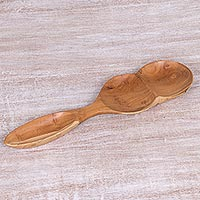 Teak wood serving dish, 'Natural Violin' - Violin-Shaped Hand Crafted Serving Dish in Teak Wood