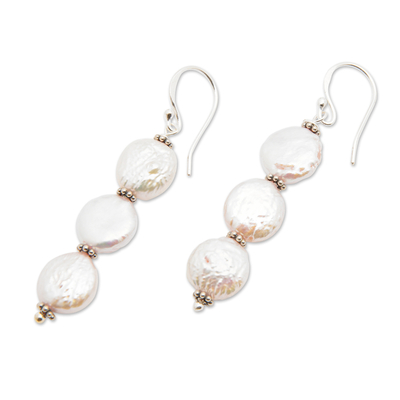 Aretes colgantes de perlas cultivadas - Pendientes colgantes de perlas cultivadas hechos a mano de Bali