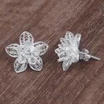 Sterling silver filigree button earrings, 'Enticing Blossoms' - Sterling Silver Floral Filigree Button Earrings Indonesia