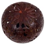 Coconut shell sculpture, 'Buddha's Lore' - Coconut Shell Sculpture on Stand with Buddha Carving