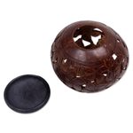 Coconut shell sculpture, 'Jepun Haven' - Coconut Shell Sculpture on Stand with Jepun Flowers Carving