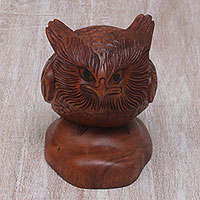 Wood sculpture, 'Midnight Watcher' - Hand Carved Wood Sculpture of an Owl from Indonesia