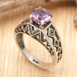 Amethyst cocktail ring, 'Sky Goddess Temple' - 925 Silver Solitaire Ring Artisan Crafted with Amethyst