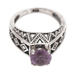 Amethyst cocktail ring, 'Sky Goddess Temple' - 925 Silver Solitaire Ring Artisan Crafted with Amethyst